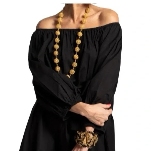 Frances Valentine Bliss Black Cotton Poplin Puff Sleeve Maxi Dress Size Large - Picture 4 of 9